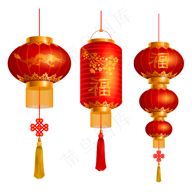 传统中国结灯笼PNG元素