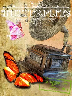 老唱片机与蝴蝶油画图片