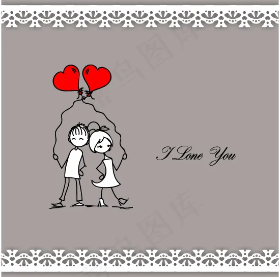 线描情侣情人节卡片矢量素材eps,ai矢量模版下载