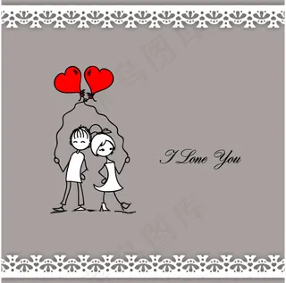 线描情侣情人节卡片矢量素材