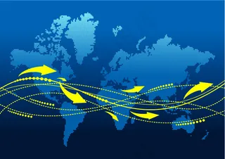 地图背景与动感箭头线条元素矢量素材