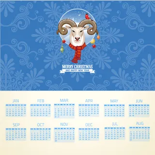 卡通2015绵羊头圣诞节日历矢量