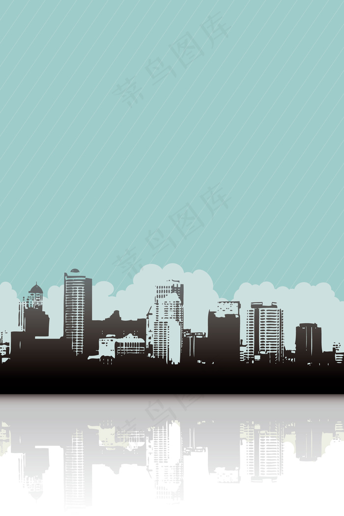 矢量手绘线描剪影城市建筑背景