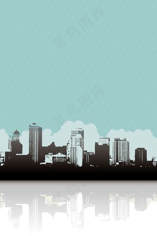 矢量手绘线描剪影城市建筑背景