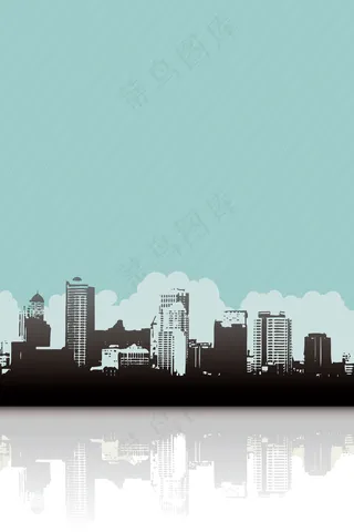 矢量手绘线描剪影城市建筑背景