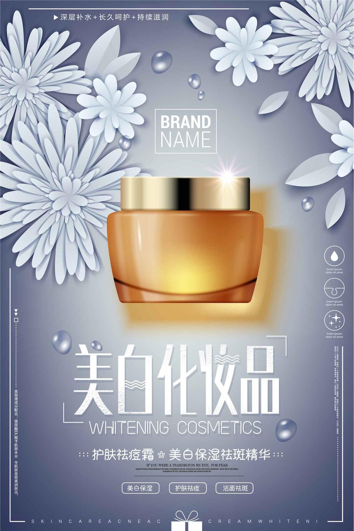 蓝色美容化妆品美白保湿祛痘霜海报