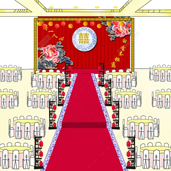 中式元素婚礼场景效果图psd模版下载