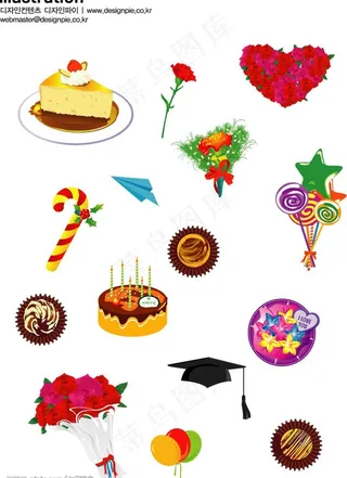 蛋糕 糖果 鲜花 素材图片