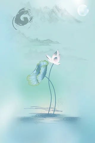 古风彩绘荷花海报背景设计