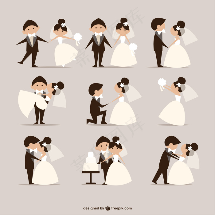 婚纱结婚卡通素材婚礼分层eps,ai矢量模版下载