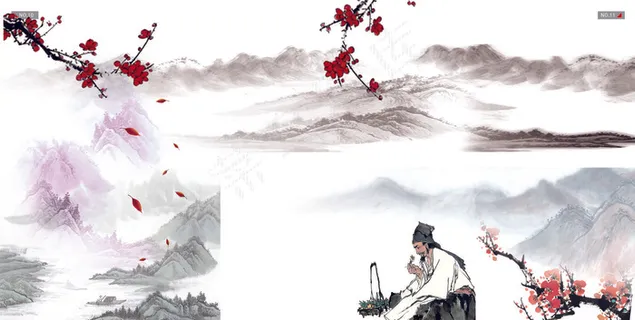中国风水墨山水人物写意背景图