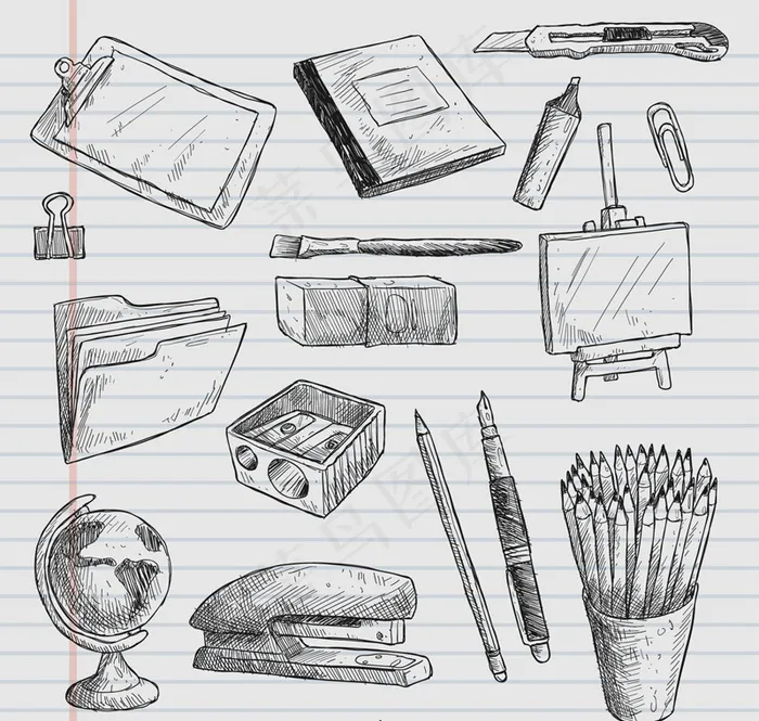 16款手绘文化用品矢量素材ai矢量模版下载