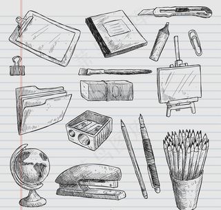 16款手绘文化用品矢量素材