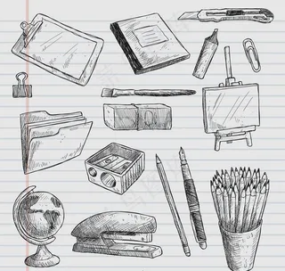 16款手绘文化用品矢量素材