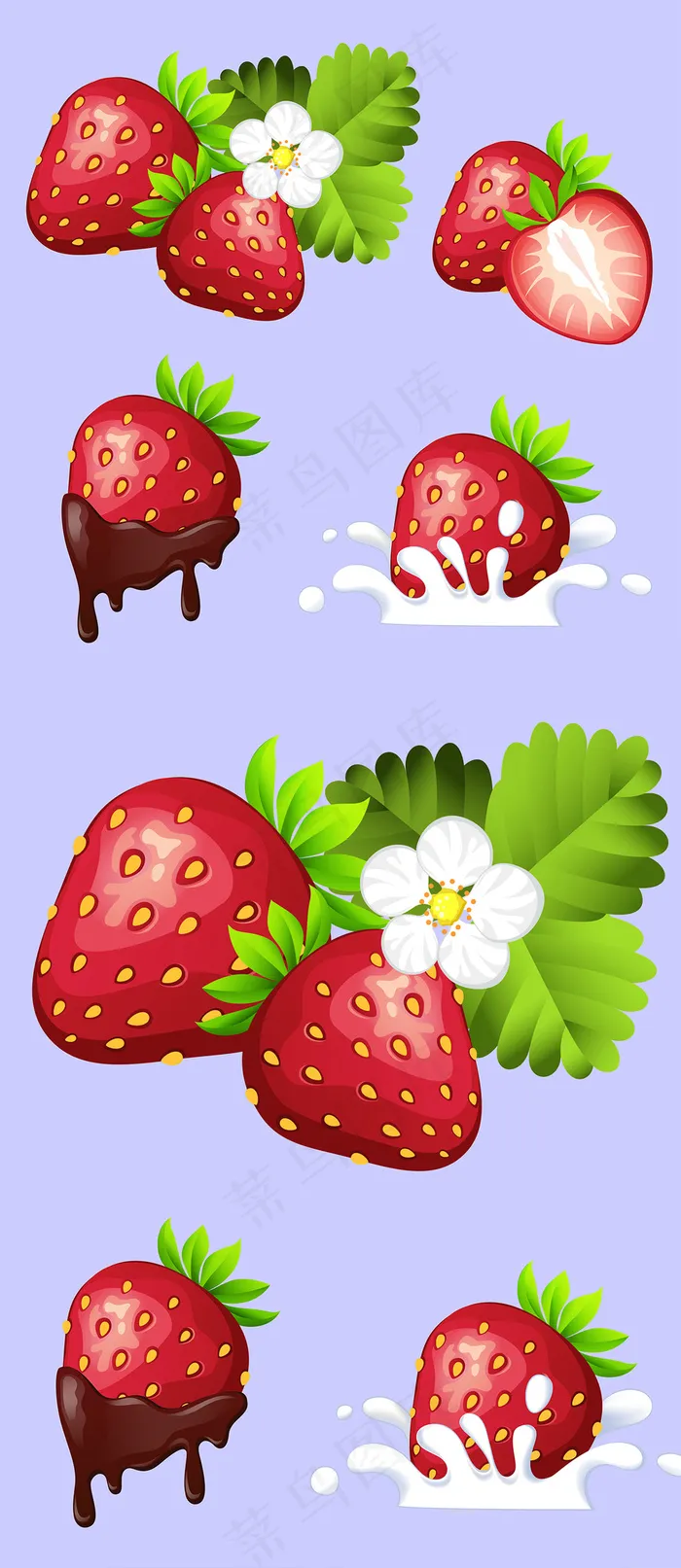 扁平化卡通草莓矢量素材eps,ai矢量模版下载