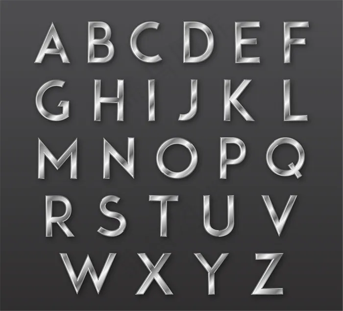 26个银色金属质感字母矢量图ai矢量模版下载