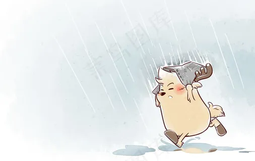 鹿小漫手绘插画雨中飞跑
