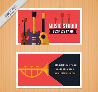 扁平化乐器音乐工作室名片矢量图