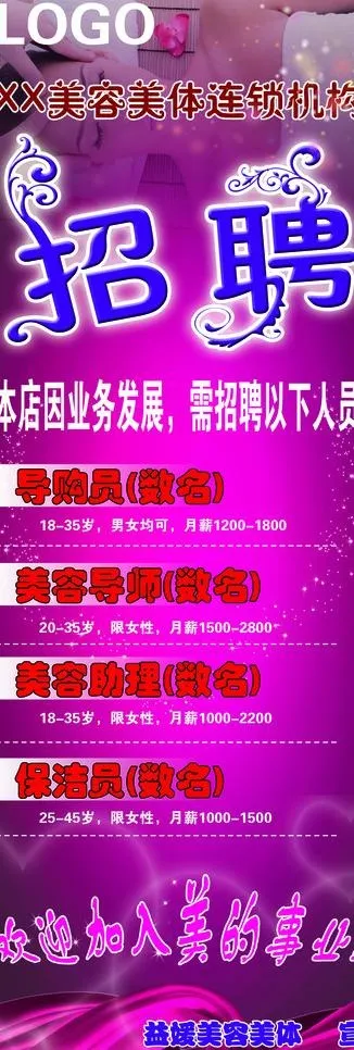 美容美体招聘展架图片(2362X6299(DPI:100))psd模版下载
