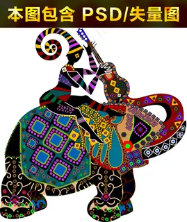 印度风格大象时尚剪影剪纸