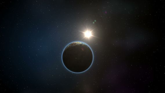 太阳照耀着地球在空间旋转运动的背景...