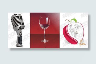麦克风，红葡萄酒，苹果矢量素材