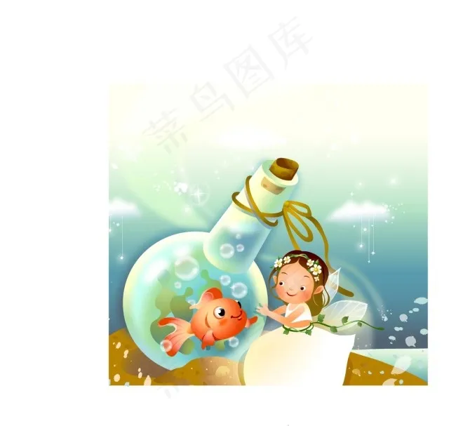 孩子和金鱼ai矢量模版下载
