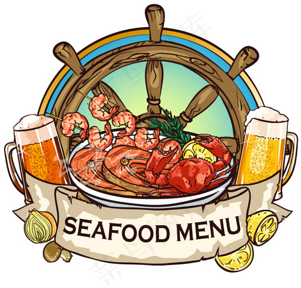 海鲜食物菜单设计矢量素材