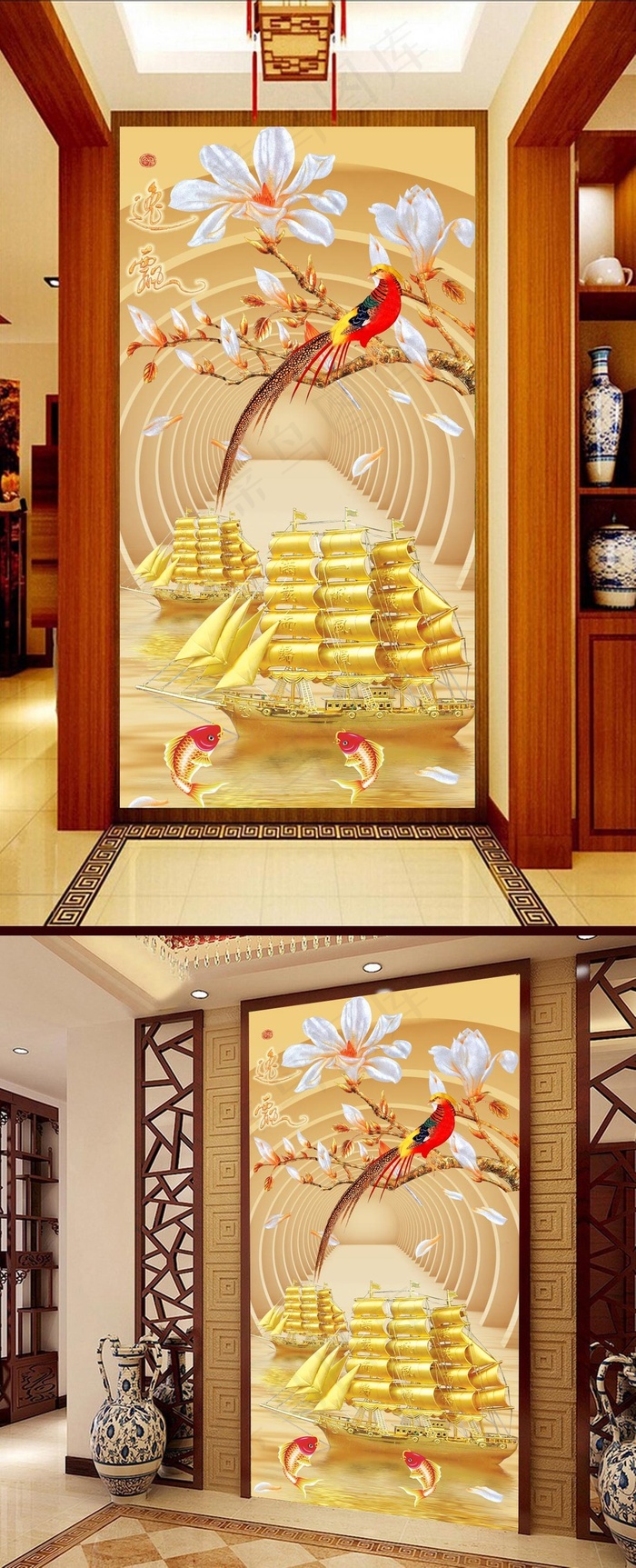 飘逸3D玄关过道背景墙(3402X6803(DPI:72))psd模版下载