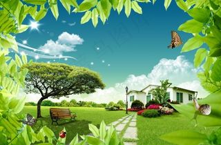 郊外别墅风景效果海报素材