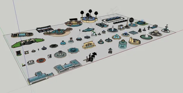 喷泉 叠水盆 欧式 SU模型