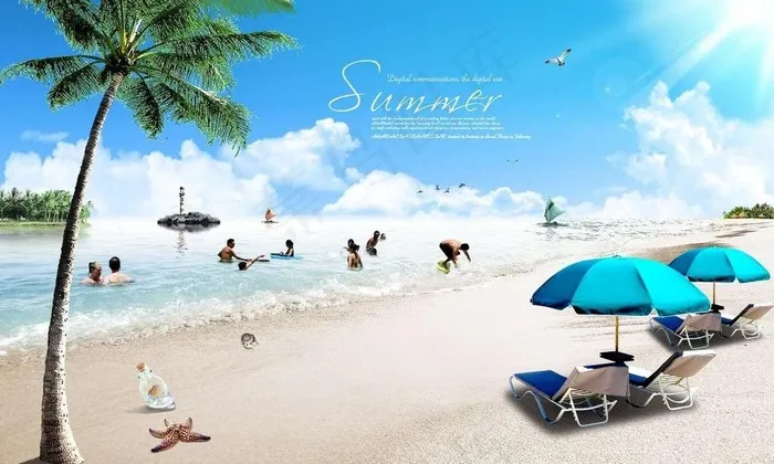 夏季海滩素材图片(5000X3286(DPI:300))psd模版下载