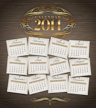 精美复古风格的2014年日历