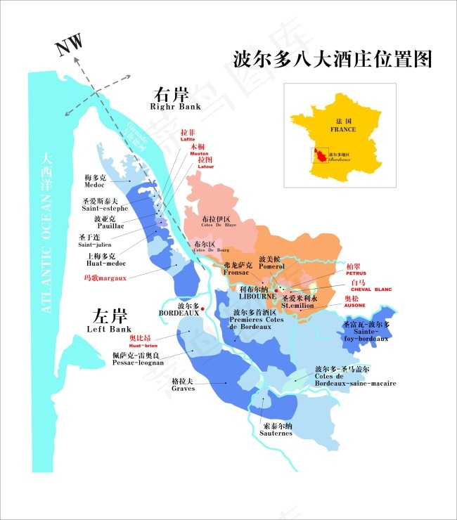 波尔多酒庄地图cdr矢量模版下载