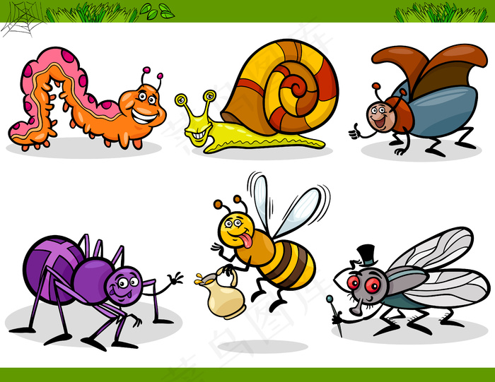 卡通昆虫集12-矢量素材