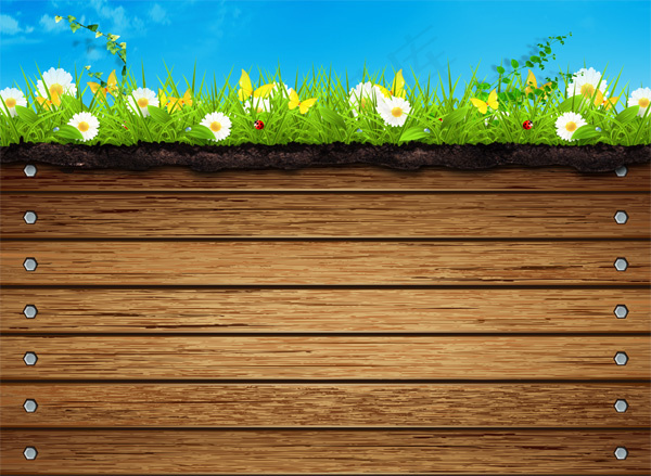 木纹背景与花草