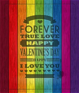 彩虹色木板情人节海报矢量素材