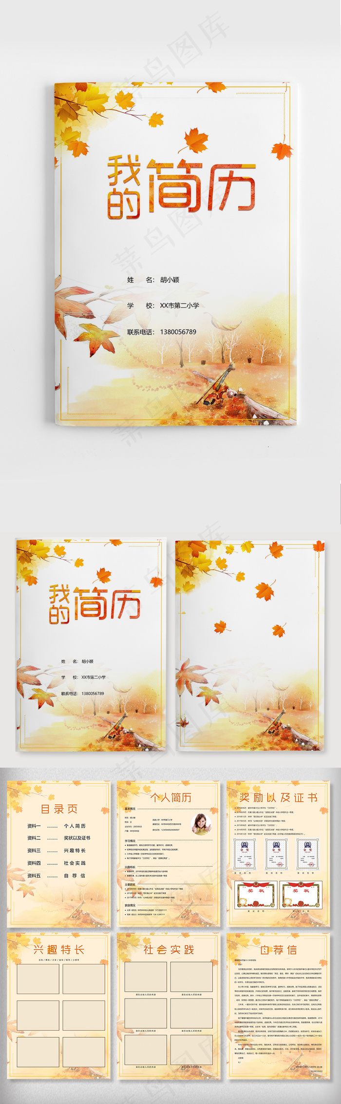 金色枫叶小升初Word免费模板