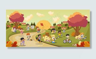 卡通幼儿儿童做游戏矢量人物形象集合