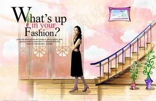 美女 花 楼梯 地板图片