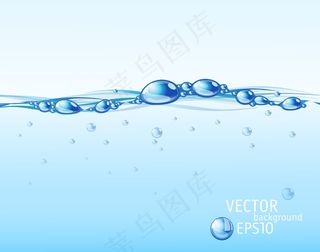 湛蓝的海水流动的气泡和液滴的向量