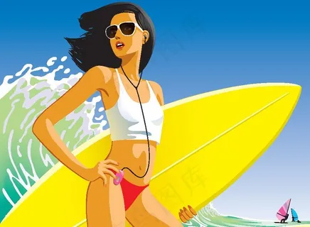 海边冲浪女孩图片