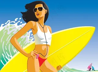 海边冲浪女孩图片