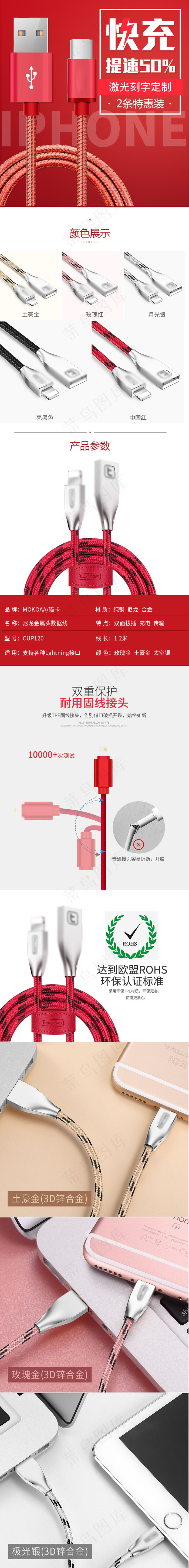 红色充电器数据线数码配件详情页psd模版下载