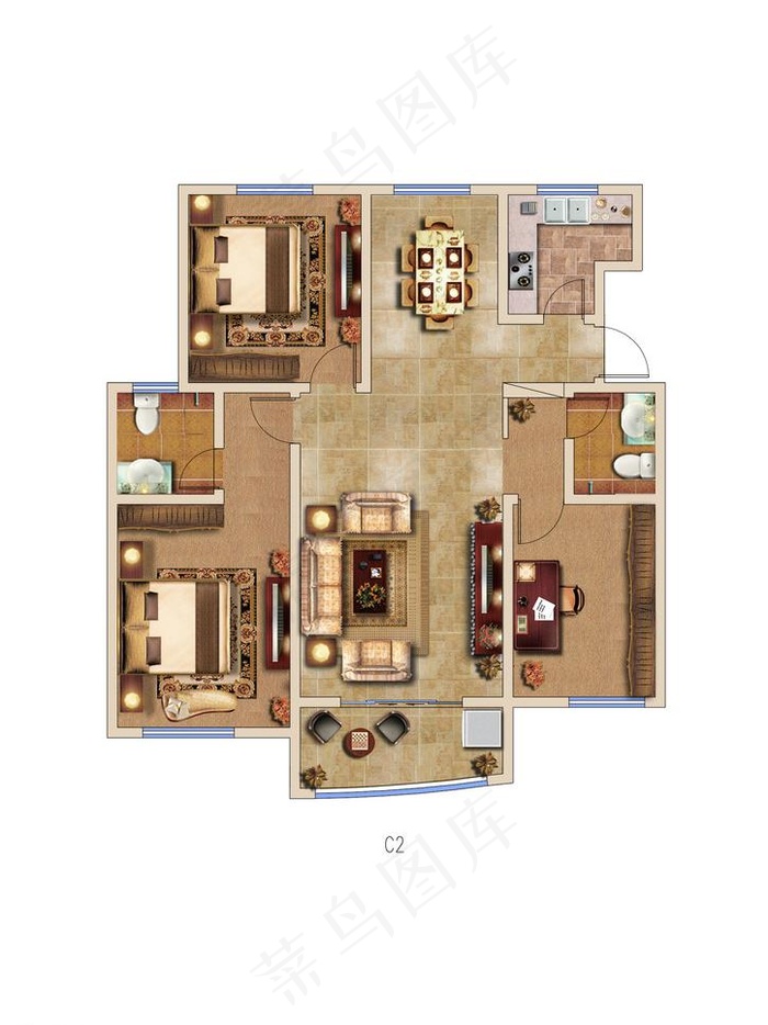 欧式户型家配图psd平面图图片