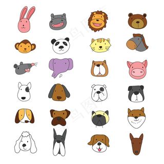 卡通各种动物可爱头像插画