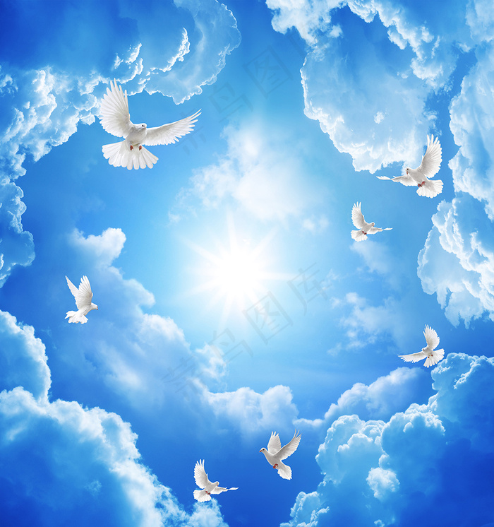 欧式天空蓝条白云吊顶壁画装饰画