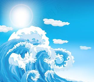 动感海浪海洋 蓝天白云图片