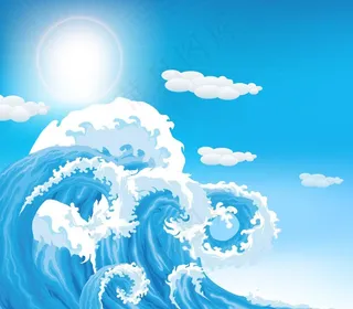 动感海浪海洋 蓝天白云图片