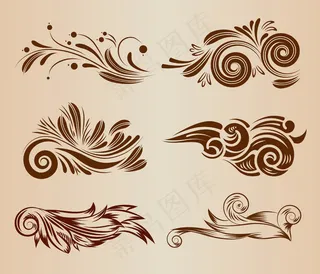 欧式复古旋流线条花艺设计矢量包